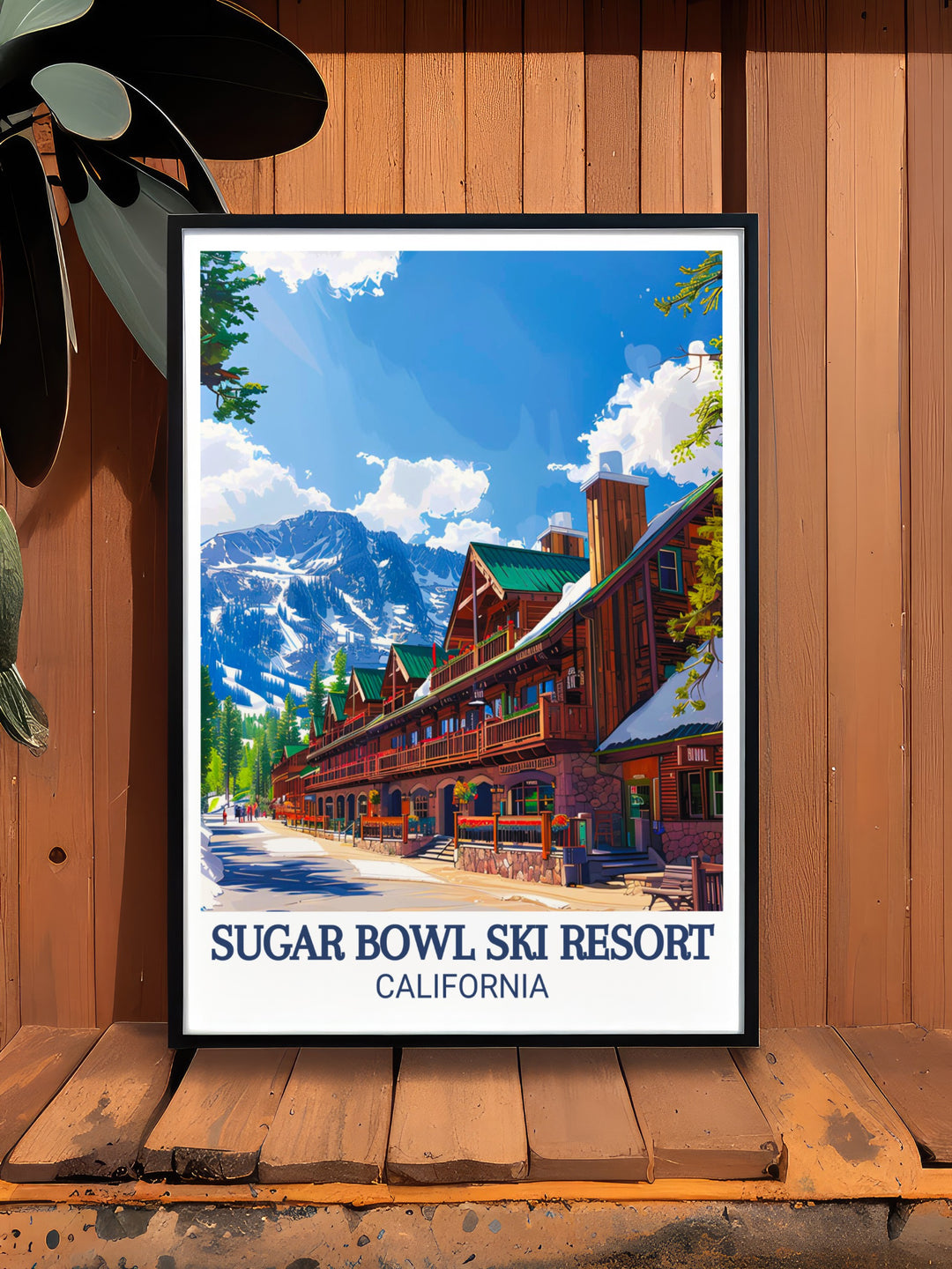 Sugar Bowl Ski Print in Village style capturing the thrill of skiing and snowboarding in the iconic Sierra Nevada mountains