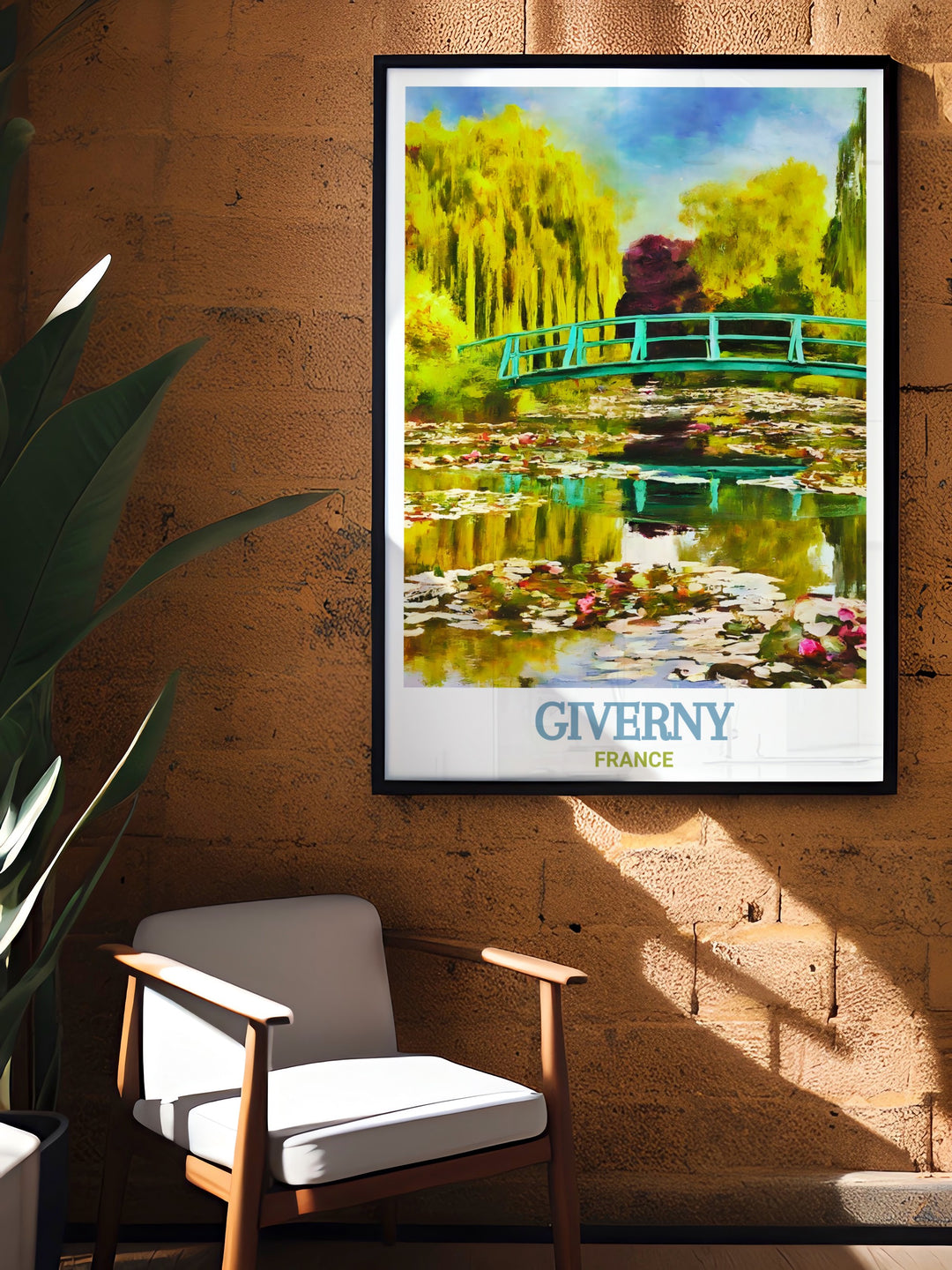 Our Giverny wall art highlights the serene Water Lily Pond and Japanese Bridge, offering a timeless look at one of Frances most iconic gardens. This elegant France art print is a beautiful addition to any space.