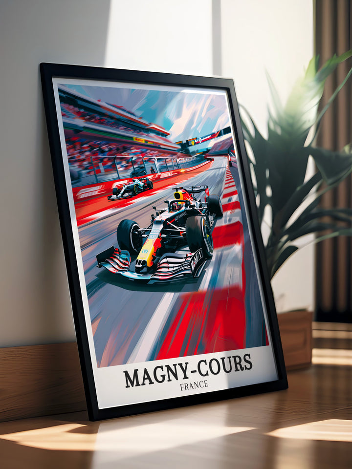 Celebrate Frances motorsport heritage with this canvas art featuring the Bugatti Circuit and Circuit de Nevers Magny Cours. Perfect for fans of racing, this artwork offers a detailed depiction of two of the most famous racetracks in the world.