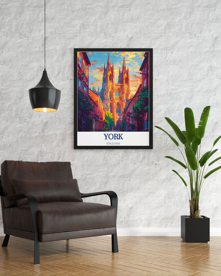 Vintage Travel Print of North York Moors highlighting the serene countryside of North Yorkshire. Perfect for those who appreciate natural beauty and historical landmarks like ENGLAND, York Minster