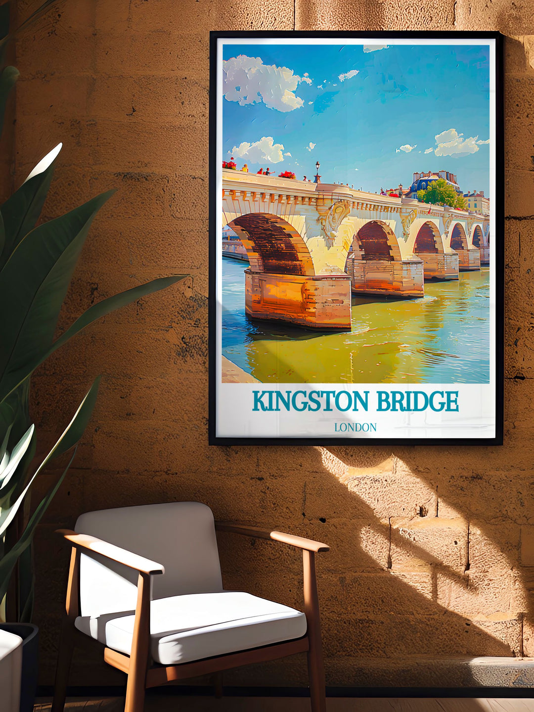Showcasing the architectural beauty and historical significance of Kingston Bridge, this travel poster is ideal for adding a touch of Londons heritage to your decor.