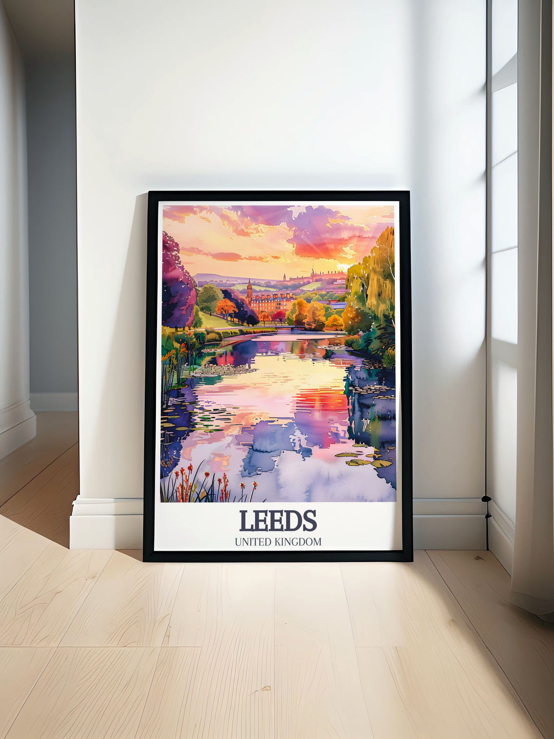 Beautiful Roundhay Park and Waterloo Lake print capturing the tranquil beauty of Leeds. Perfect for enhancing your England wall decor and adding a touch of natural elegance to your home with this stunning Roundhay Park wall art.