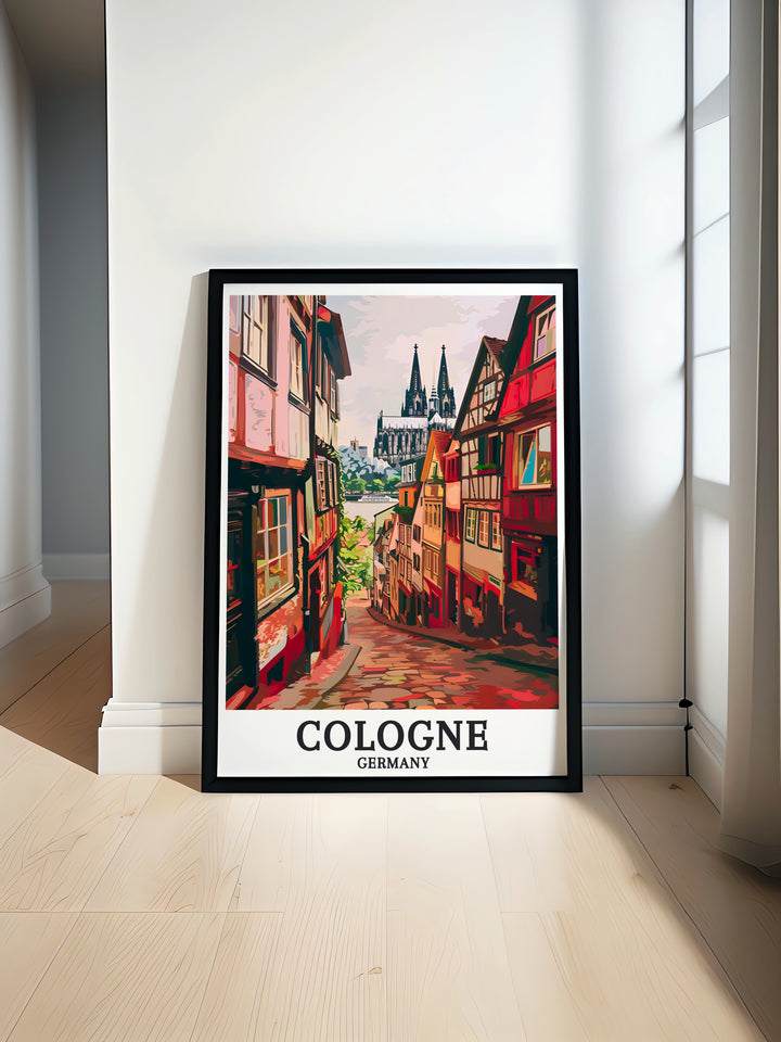 Old Town Altstadt and Cologne Cathedral modern prints showcasing the historical beauty of Germany this artwork is perfect for adding an elegant touch to your living room decor pairs well with Berlin travel posters and Germany wall art for a cohesive home interior