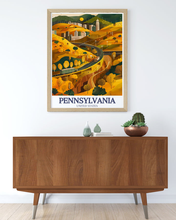 This Pennsylvania poster beautifully combines the historic streets of Chestnut Hill with the natural beauty of Lancaster, offering a perfect blend of city and countryside for any home decor. Ideal as a gift or personal collection.