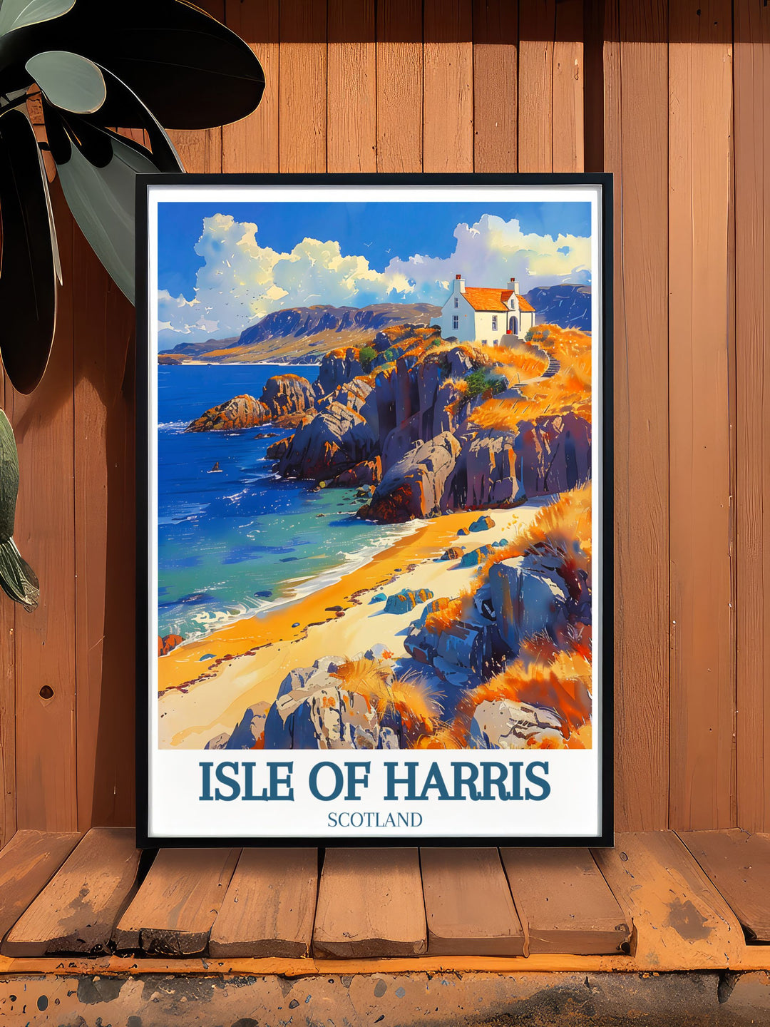 Custom print highlighting the Isle of Harris, with its rich history and breathtaking landscapes, ideal for enhancing any room with a touch of nature.