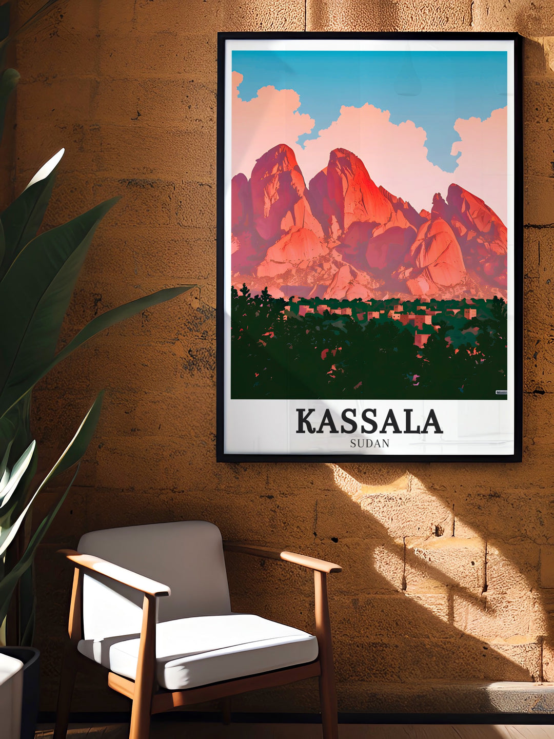 Kassala town and Taka Mountains stunning print presenting the unique charm of Sudans landscape as a perfect wall decor for travel enthusiasts and art lovers alike.