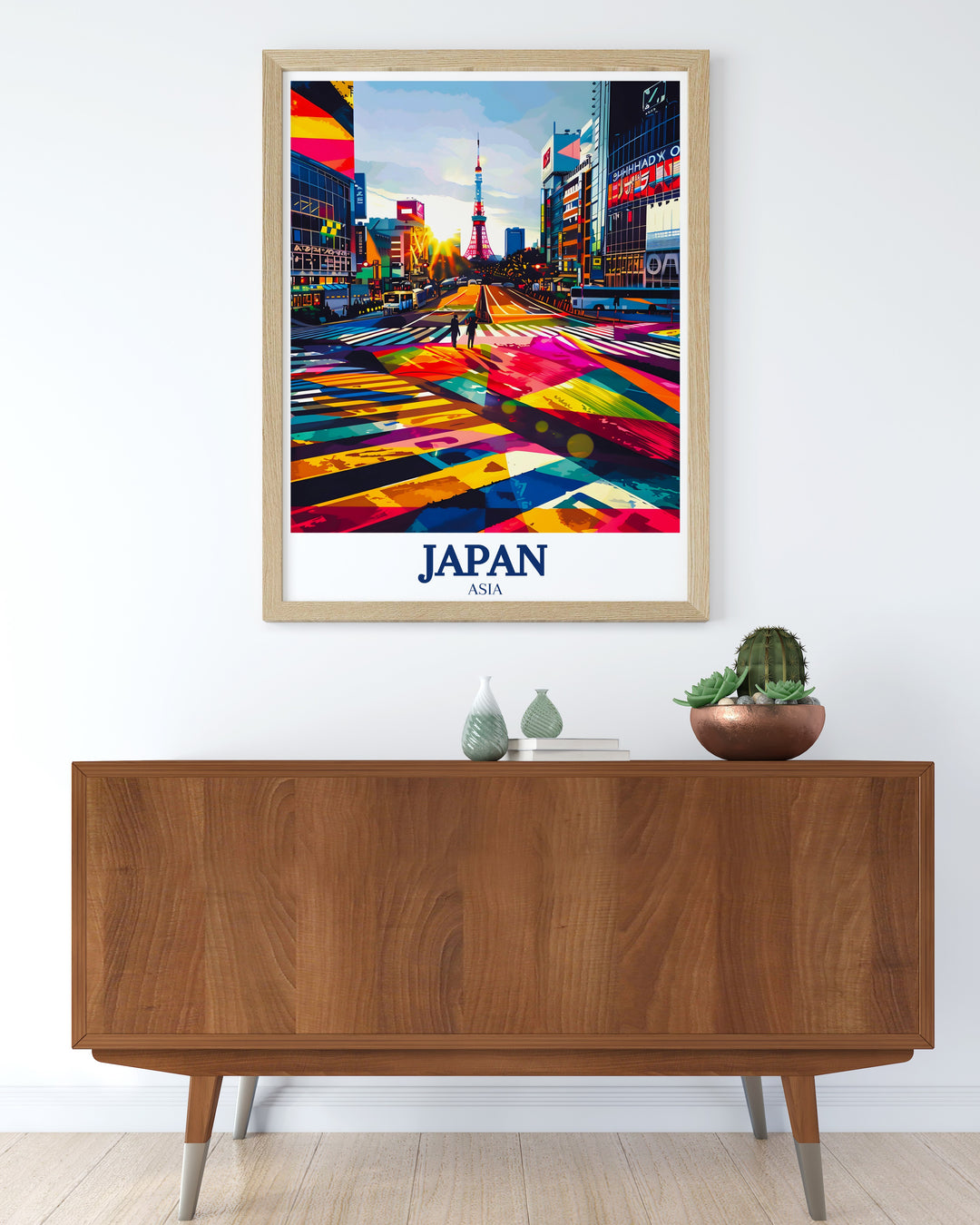 Shibuya Crossing framed art offering a vivid portrayal of Tokyos iconic intersection. This poster captures the movement and life of the crossing, making it a perfect gift for those fascinated by urban culture and Japans bustling streets.