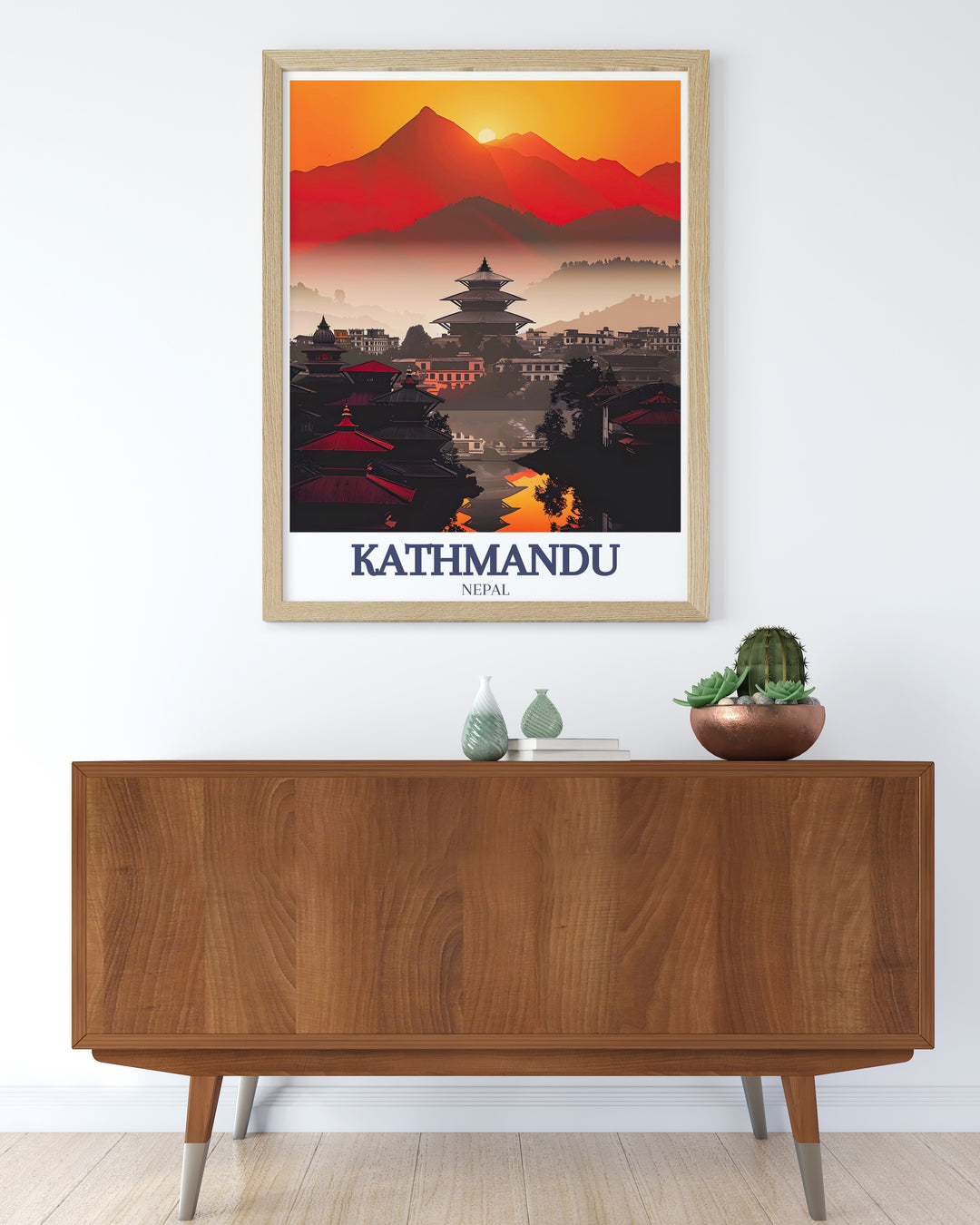 Capture the spirit of Nepal with this Kathmandu travel poster, showcasing the timeless beauty of Pashupatinath Temple and the calming flow of the Bagmati River. A must have piece for art lovers and travelers alike.