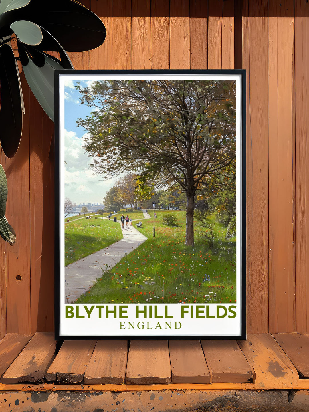 The charm of Blythe Hill Fields, with its blend of natural beauty and urban vistas, is brought to life in this poster, offering a piece of Londons park allure for your home.