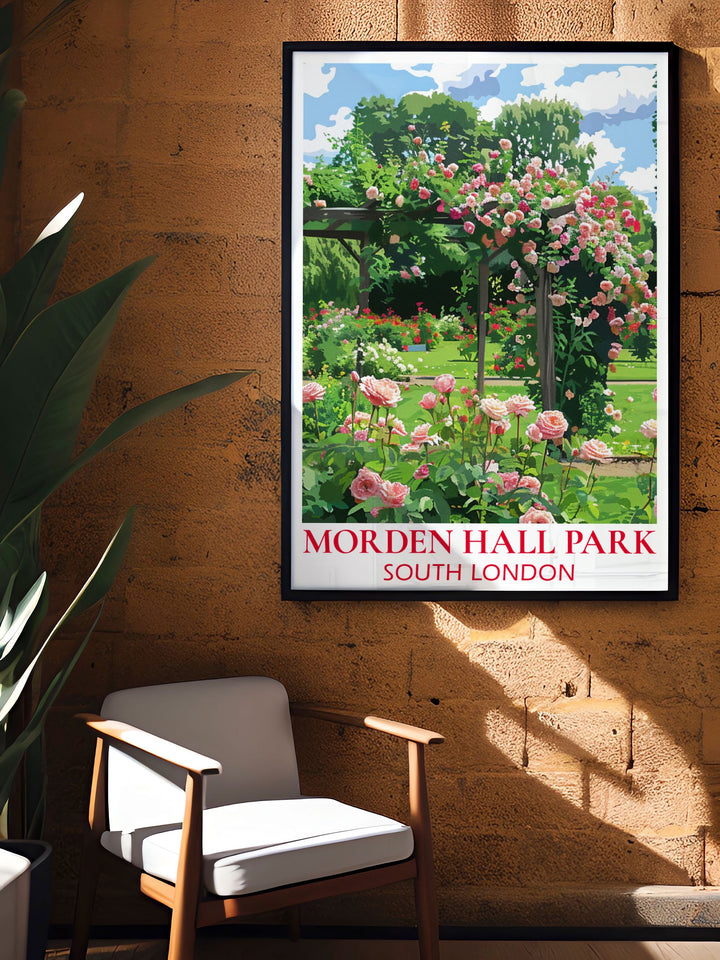 London travel print of Morden Hall Park Rose Garden brings the natural beauty and historic charm of this National Trust site into your home perfect for anyone who loves elegant and timeless decor