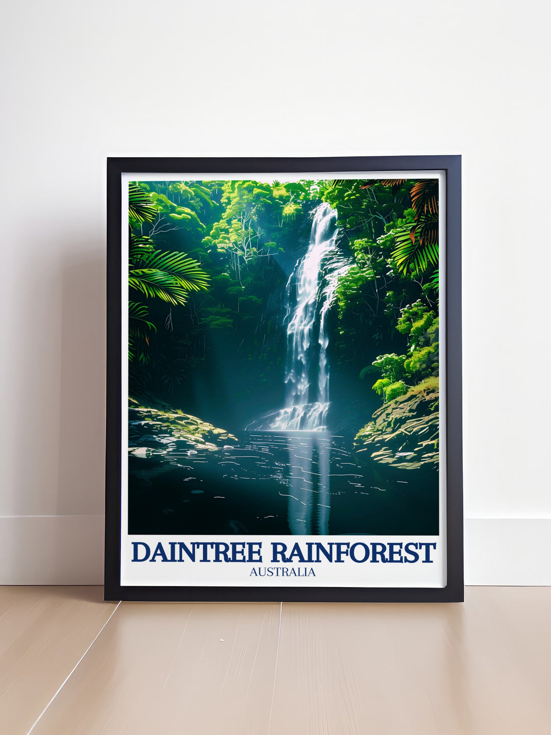 Daintree Rainforest Poster Print captures the vibrant landscapes of Australias oldest rainforest. Featuring the peaceful Spring Creek Falls and the sweeping views of Mowbray Valley, this travel print brings a piece of Australias natural beauty into your home décor. Perfect for nature lovers and travelers.