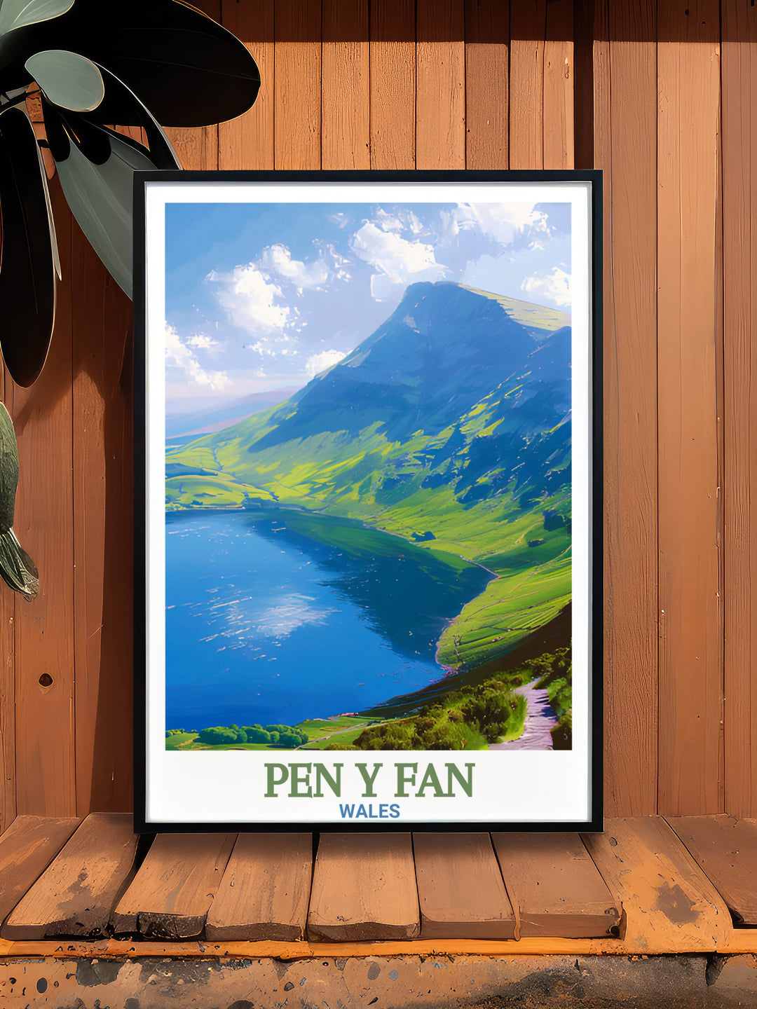 Llyn y Fan Fawr Travel Print showcasing the peaceful waters of this Welsh lake, with the majestic Pen y Fan in the background. This canvas art celebrates the natural beauty of Wales, offering a perfect addition to any nature inspired decor.