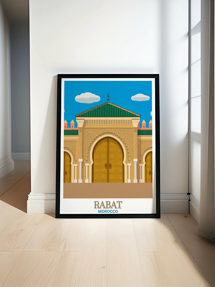 Rabat Poster featuring the stunning Royal Palace in Morocco showcasing its architectural beauty perfect for adding a touch of elegance to any home or office decor an ideal personalized gift for travel enthusiasts and art lovers alike