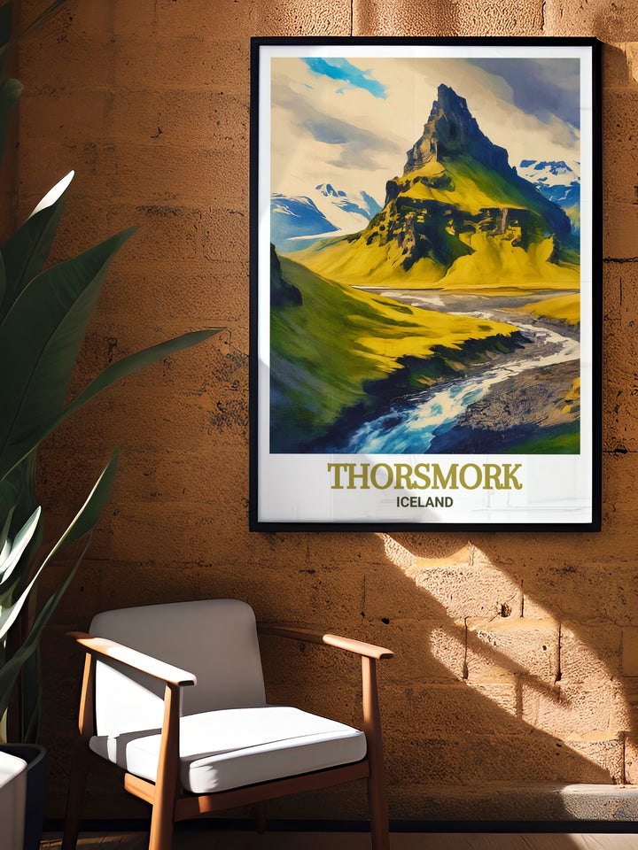 Stunning Iceland Wall Art featuring Thorsmork and Valahnúkur Mountain, capturing the essence of Icelands wild beauty in vivid detail.