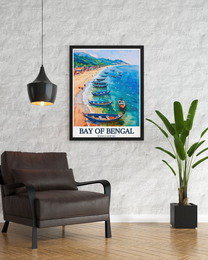 Vibrant Buriganga river, Dhaka, Bay of Bengal artwork capturing the bustling streets and scenic river landscapes a perfect gift for anniversaries birthdays and Christmas.