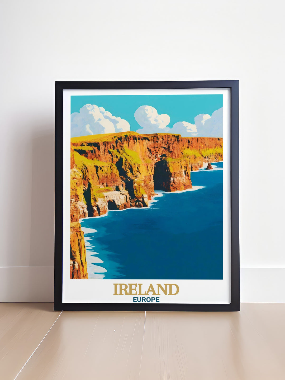 A beautiful Ireland poster print featuring the stunning Cliffs of Moher and the iconic Dublin skyline. Perfect for adding a touch of Irish charm to your home or as a thoughtful travel inspired gift.