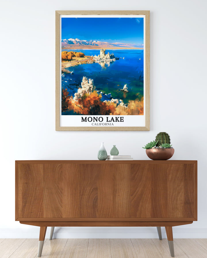 Captivating Mono Lake Tufa towers artwork from the Mono Lake Tufa State Natural Reserve in California designed to bring nature into your home. This beautiful print serves as both a perfect decor piece and a thoughtful gift for California travel lovers.