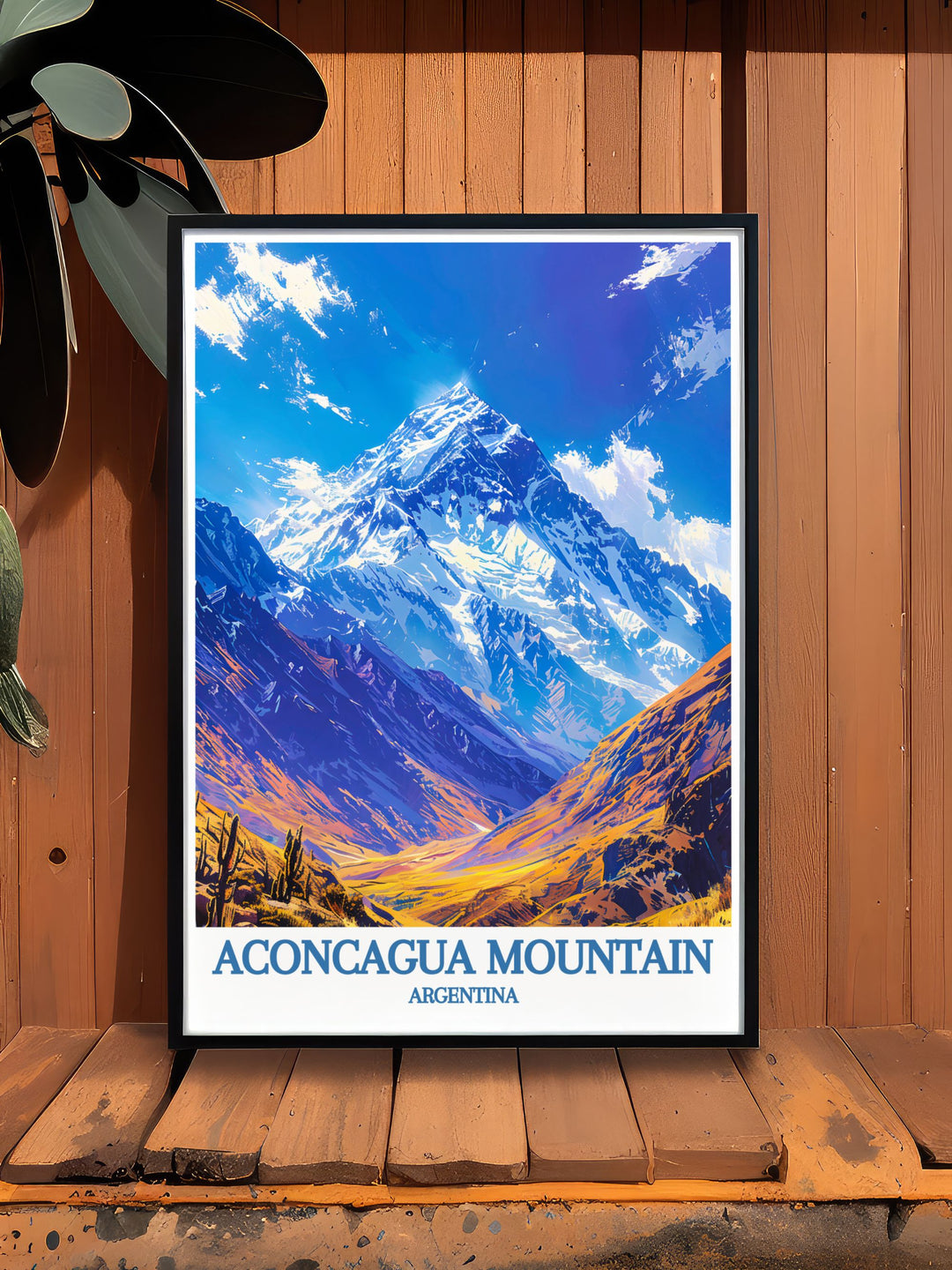 This Aconcagua Mountain poster from the Seven Summits Art collection captures the stunning peaks of Cerro Aconcagua and the Andes perfect for collectors.