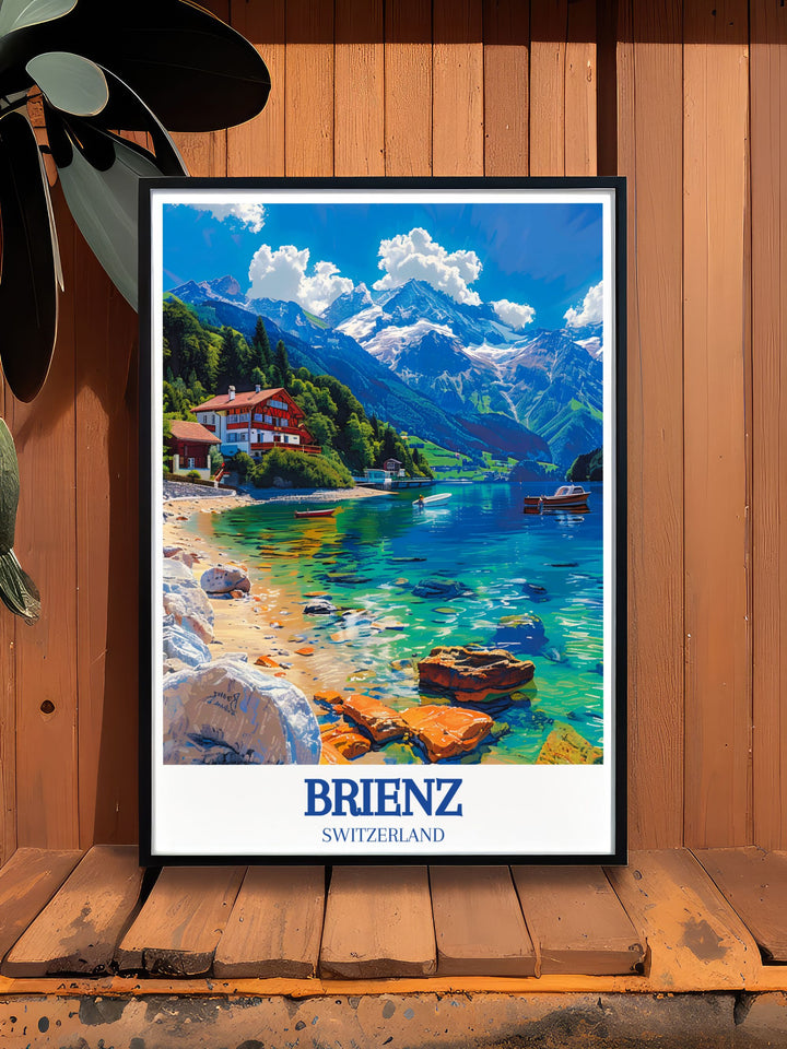 Lauterbrunnen print and Interlaken print with stunning Lake Brienz, Brienzer Rothorn scenery. Ideal for wall art and home decor. Perfect gift for those who appreciate Swiss Alps landscapes.