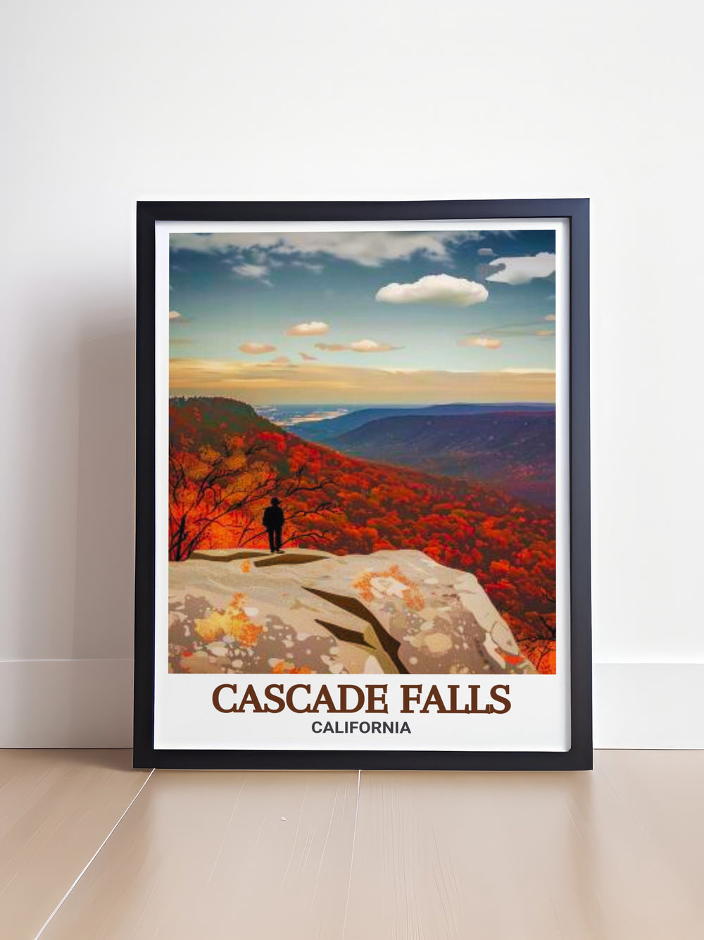 Capture the natural beauty of California with this Cascade Falls poster print featuring vibrant colors and detailed artwork paired beautifully with Barneys Wall elegant home decor ideal for those who appreciate nature and art in their living space.