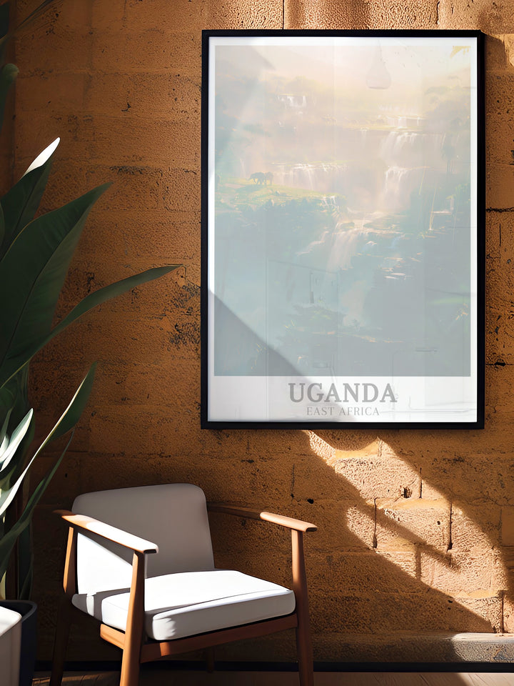 Uganda travel posters capturing the vibrant essence of Murchison Falls and the majestic beauty of the Victoria Nile. Perfect for adding a touch of elegance to your home decor. Each piece is meticulously crafted to bring the unique charm of Uganda into your space.