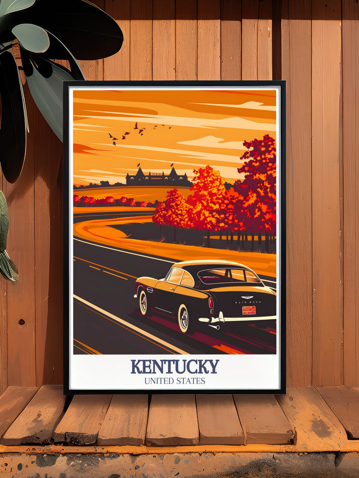 Featuring the iconic Churchill Downs and the lush landscapes of Bourbon Country, this vintage Kentucky travel poster is a must have for anyone with an appreciation for Louisvilles history and the world of bourbon.