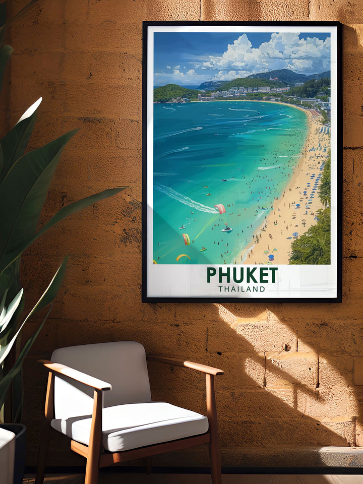 Modern Patong Beach prints showcasing the beauty and excitement of this popular Thai destination ideal for adding contemporary travel art to your décor perfect for creating a lively and inspiring environment