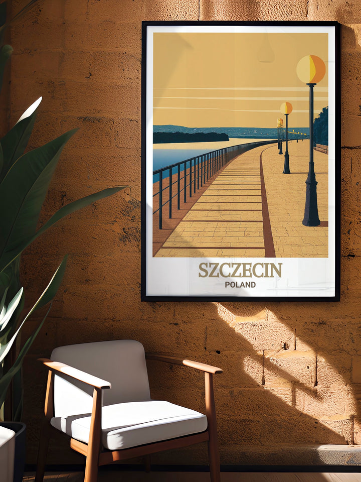 Wały Chrobrego poster capturing the historic waterfront of Szczecin. This print highlights the architectural beauty and vibrant cultural scene of Wały Chrobrego, perfect for adding a touch of Polish elegance to your home.