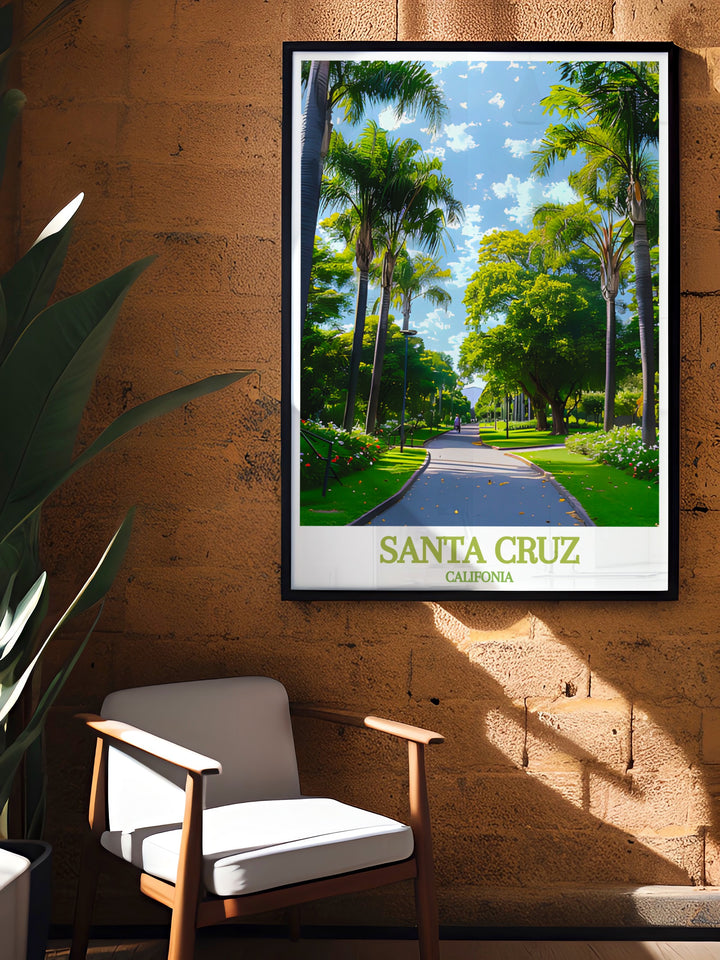 Santa Cruz print featuring the best of Californias coastal beauty paired with Parque García Sanabria modern art prints. Perfect for adding elegance to home decor this artwork captures the essence of California travel and stylish modern design.