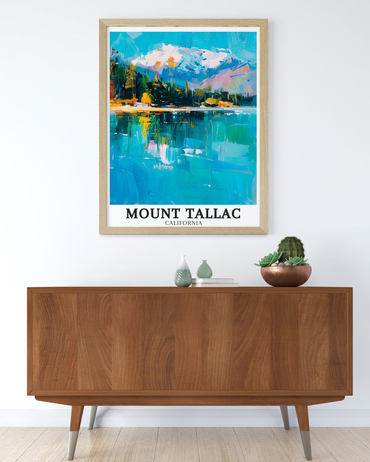 This Mount Tallac canvas print showcases the awe inspiring landscapes of the Sierra Nevada, featuring detailed imagery of Lake Tahoe and Emerald Bay, making it a stunning wall decor piece for nature lovers.