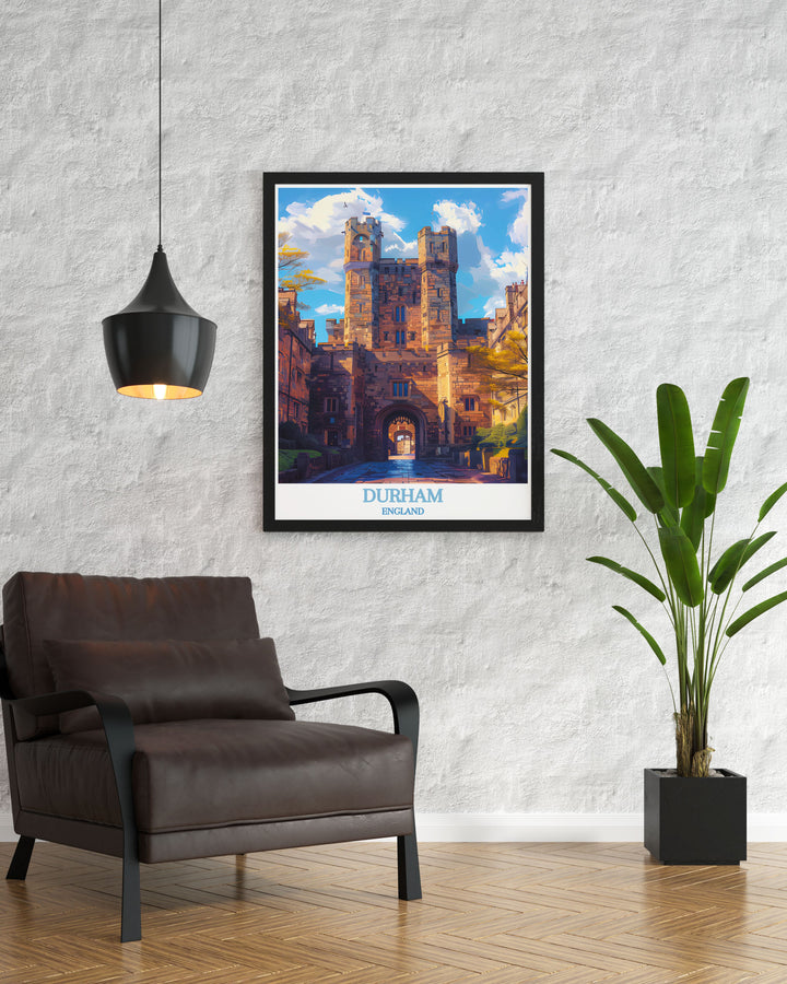 Featuring Durham Castle, this art print showcases the grandeur of one of Englands iconic landmarks, making it ideal for history enthusiasts and art lovers alike.