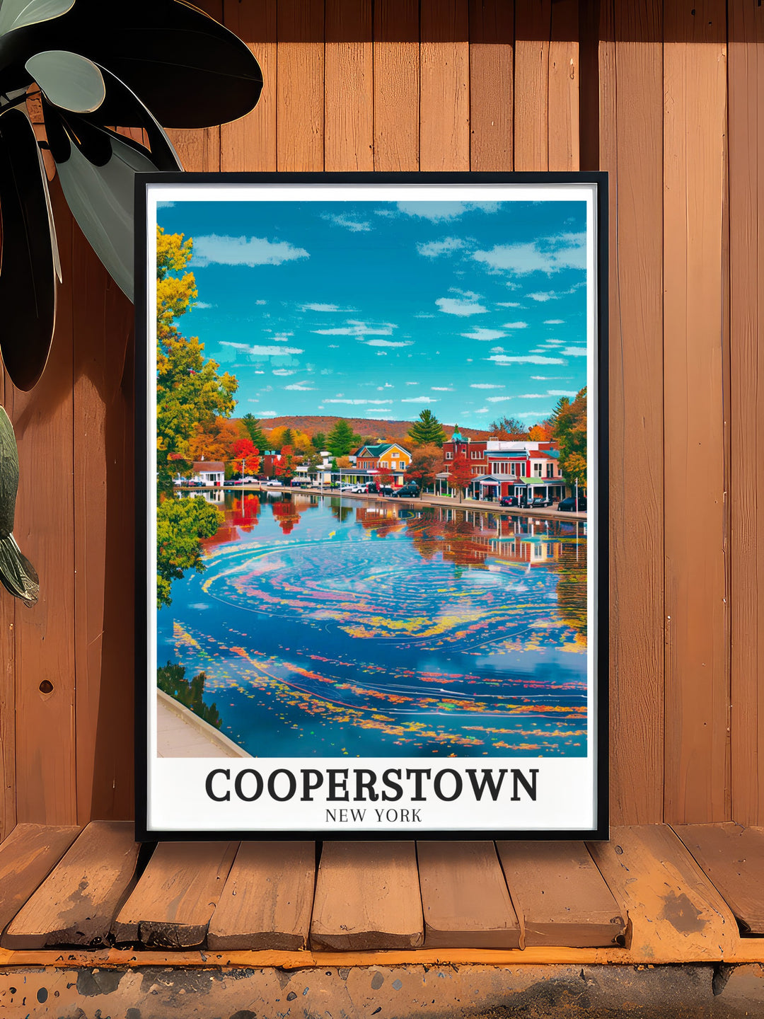 Capture the serene beauty of Otsego Lake and the quaint charm of Cooperstown in this detailed travel print. Ideal for home decor, it brings the peacefulness of the lake into your living space.