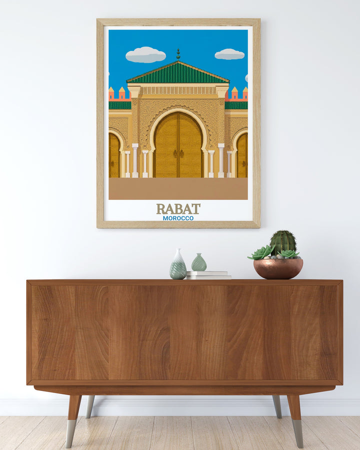 Elegant Rabat Travel Poster featuring Royal Palace perfect for those who want to decorate their space with sophisticated and meaningful art a beautiful piece for any room in your home or office capturing the beauty of Moroccos capital city