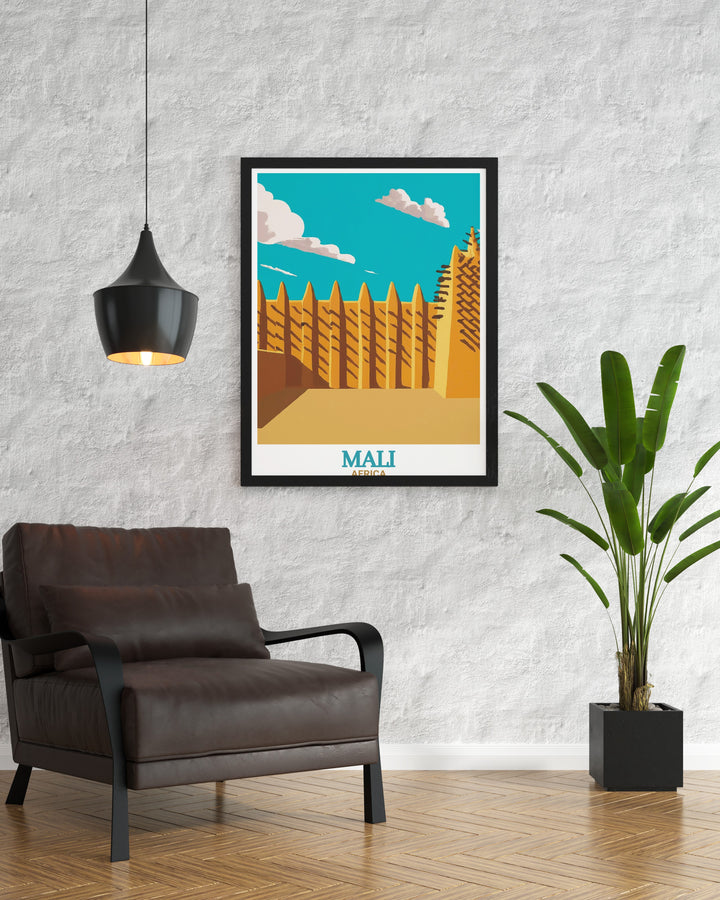 This canvas art of the Djenné Mosque in Mali captures the unique architecture and history of West Africas iconic landmark. A must have for any art lover or history enthusiast looking to add African heritage to their home décor.