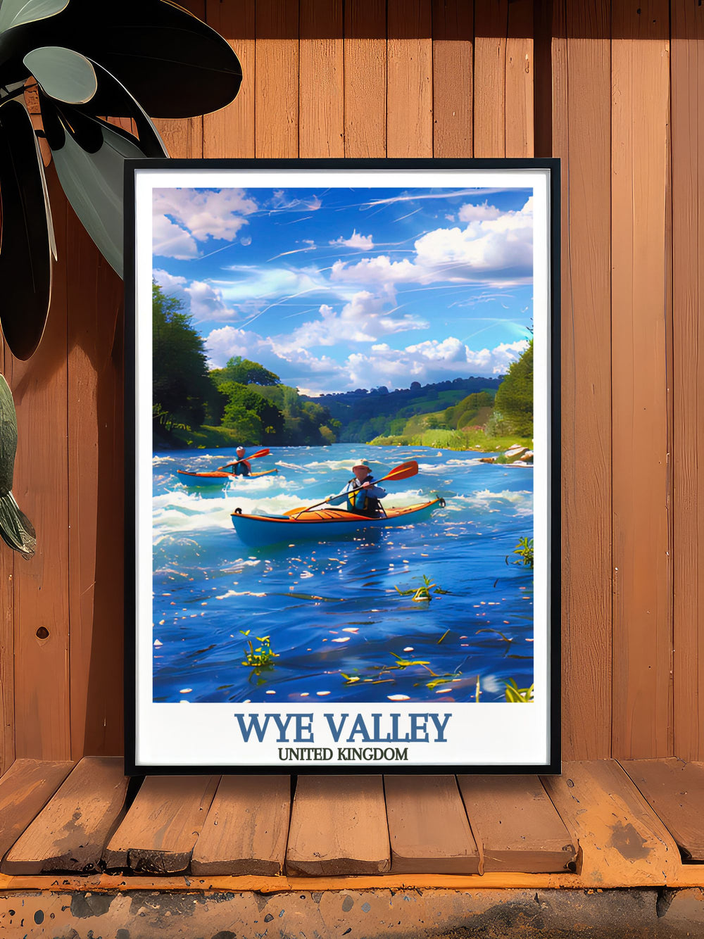 Stunning Canoeing and Kayaking on the River Wye artwork featuring vibrant colors and detailed landscape. Ideal retro railway poster style for a classic touch in your space.