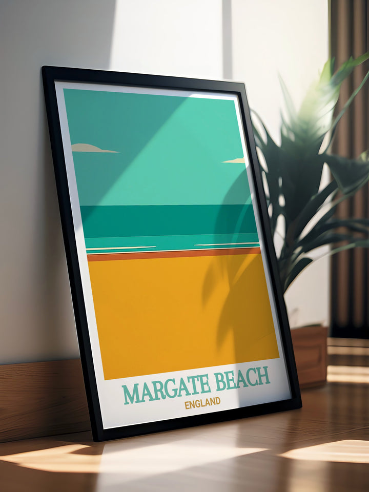 This Margate Beach Print features both the famous Margate Main Sands and the bustling seafront, blending coastal beauty with cultural heritage. Perfect for lovers of British seaside towns, it adds a splash of nostalgia to any space.