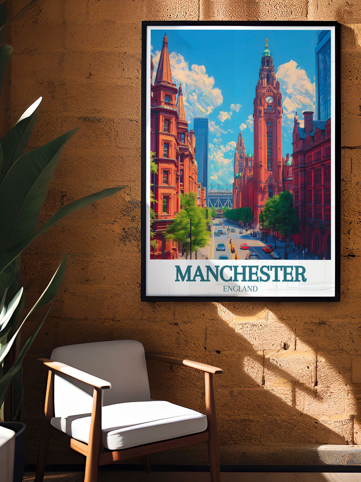 Framed print of Manchester town hall designed to celebrate the iconic landmarks architectural splendor and serve as a standout feature in any home or office space.