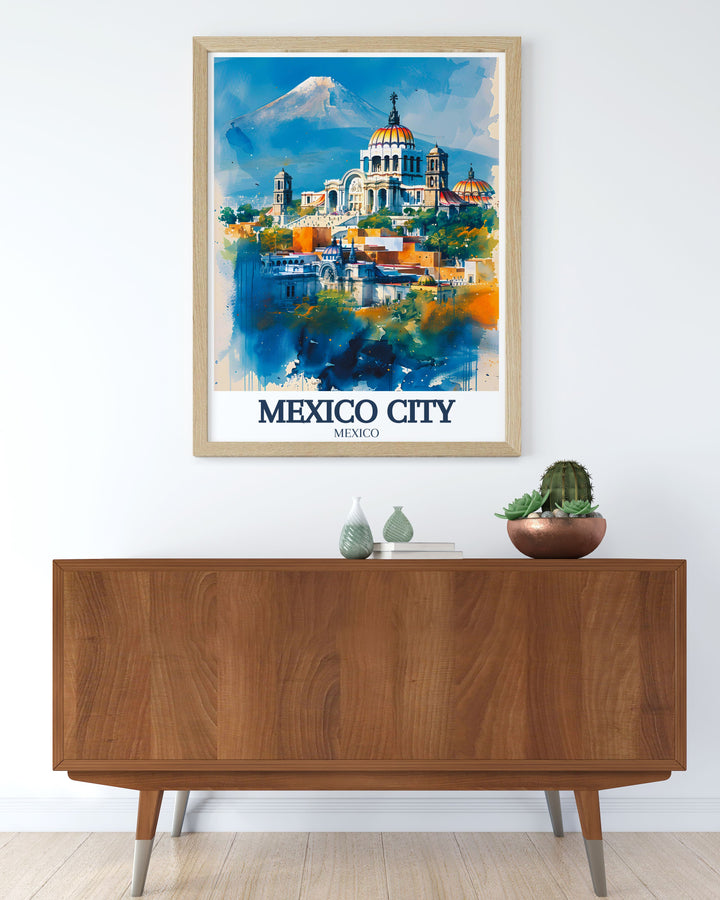 Mexico City decor featuring the Metropolitan cathedral Zocalo Chapultepec castle. This artwork captures the beauty and history of these iconic landmarks. Ideal for adding a touch of Mexican culture to your space. Perfect for travel enthusiasts and art collectors.