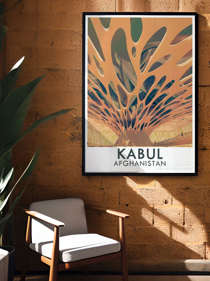 An art print of the Kabul National Museum, capturing the intricate designs and historical importance of this cultural institution. The detailed illustration offers a unique perspective on Afghanistans heritage.