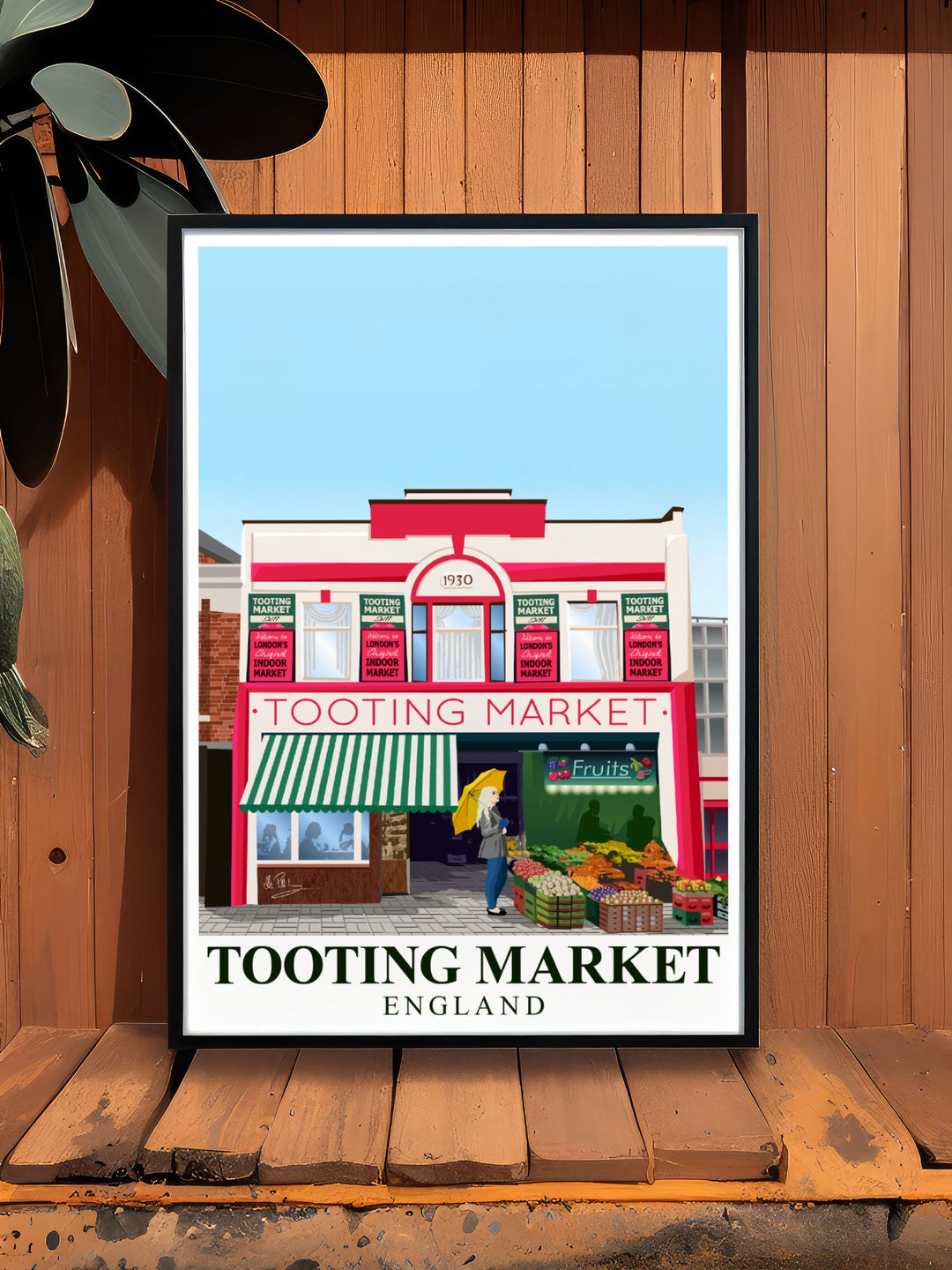 Retro railway poster of Tooting Market a beautiful addition to your collection of South London artwork capturing the historic charm and bustling life of the market