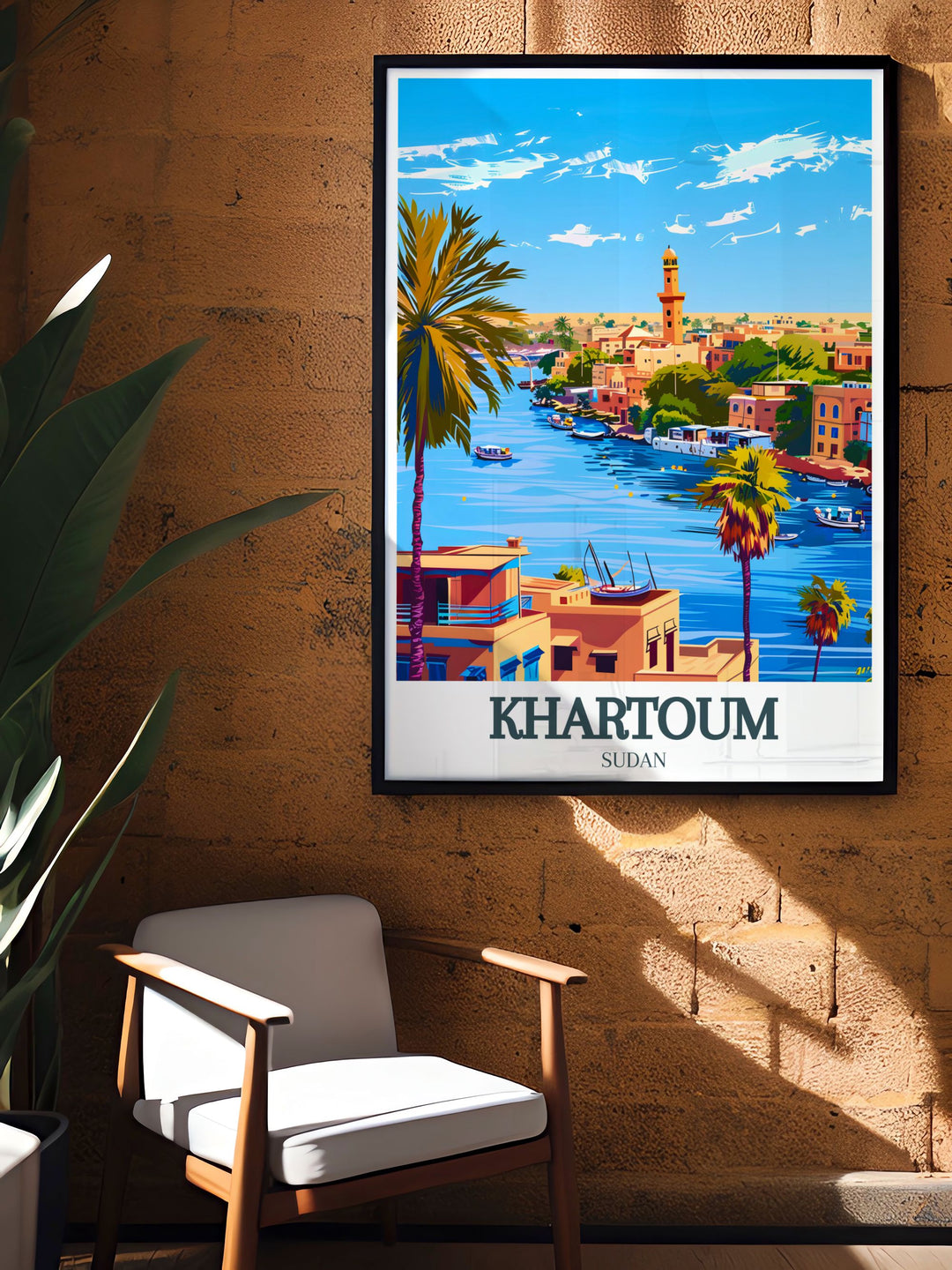 Beautiful Khartoum art print showcasing the vibrant city center and the serene Nile River perfect for any living room decor