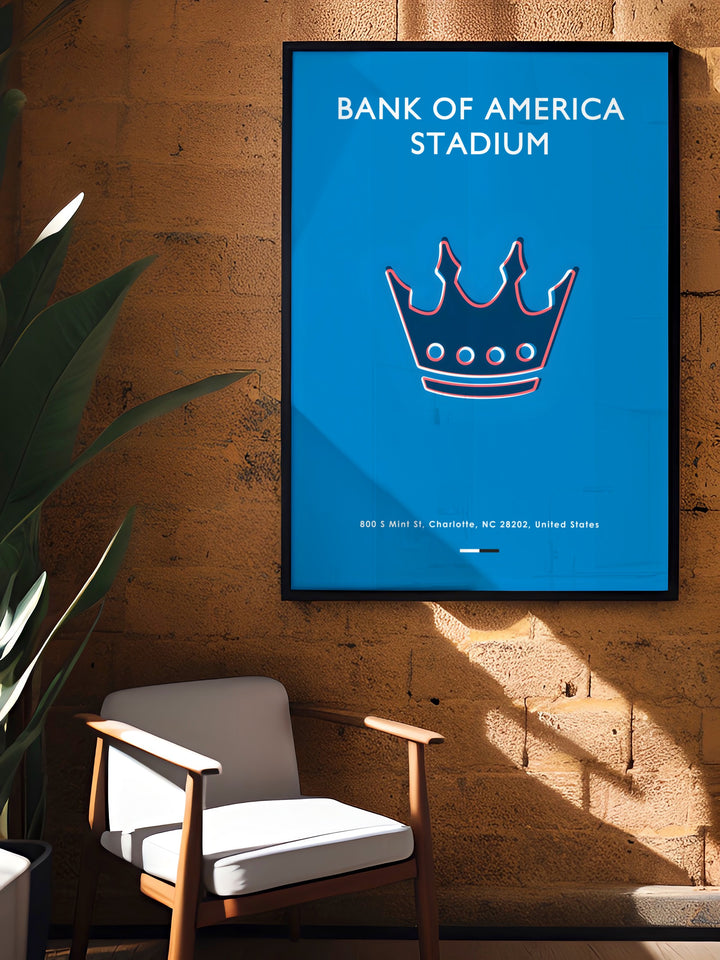 NFL Poster highlighting the Carolina Panthers and Bank of America Stadium a great addition to any sports collection or home decor