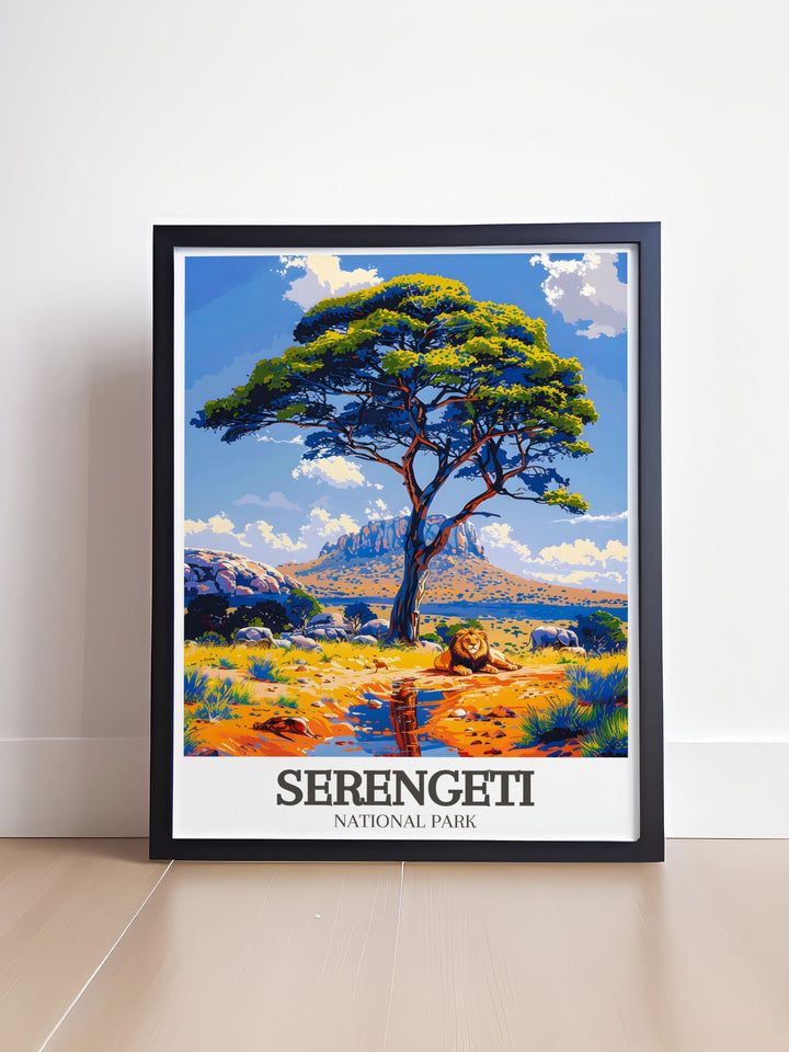 Acacia tree Wildlife savanna national park poster highlighting the breathtaking beauty of Serengeti Tanzania a must have for travel enthusiasts
