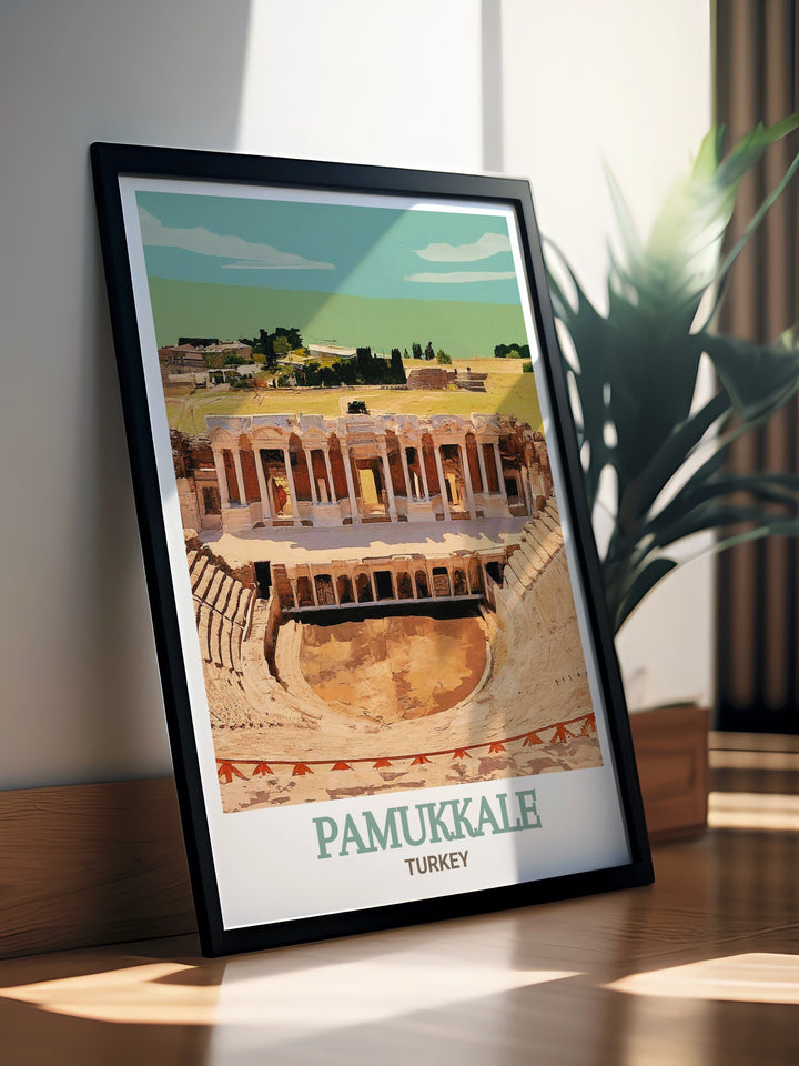 Experience the grandeur of the Hierapolis Theatre with this detailed art print, highlighting the theatres majestic structure and the surrounding Turkish countryside. The artwork brings the timeless beauty of ancient architecture into your living space.