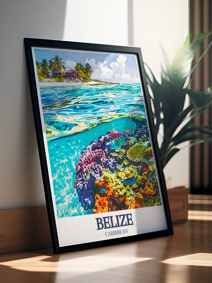 Belize Barrier Reef Belize Coast vintage print showcasing the colorful underwater world of the Caribbean perfect for art and travel lovers adding a unique and captivating element to your home decor