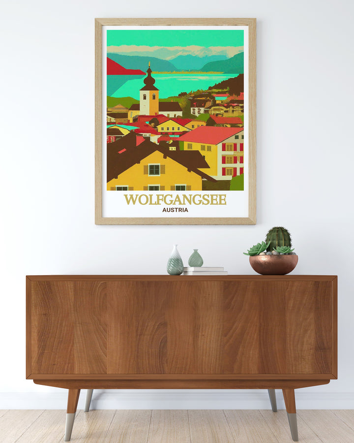 St. Gilgen art print showcasing the charming village and scenic views. This fine line print highlights the quaint beauty of St. Gilgen, bringing a touch of Austrias cultural heritage into your living space. Perfect for enhancing your home with scenic art.