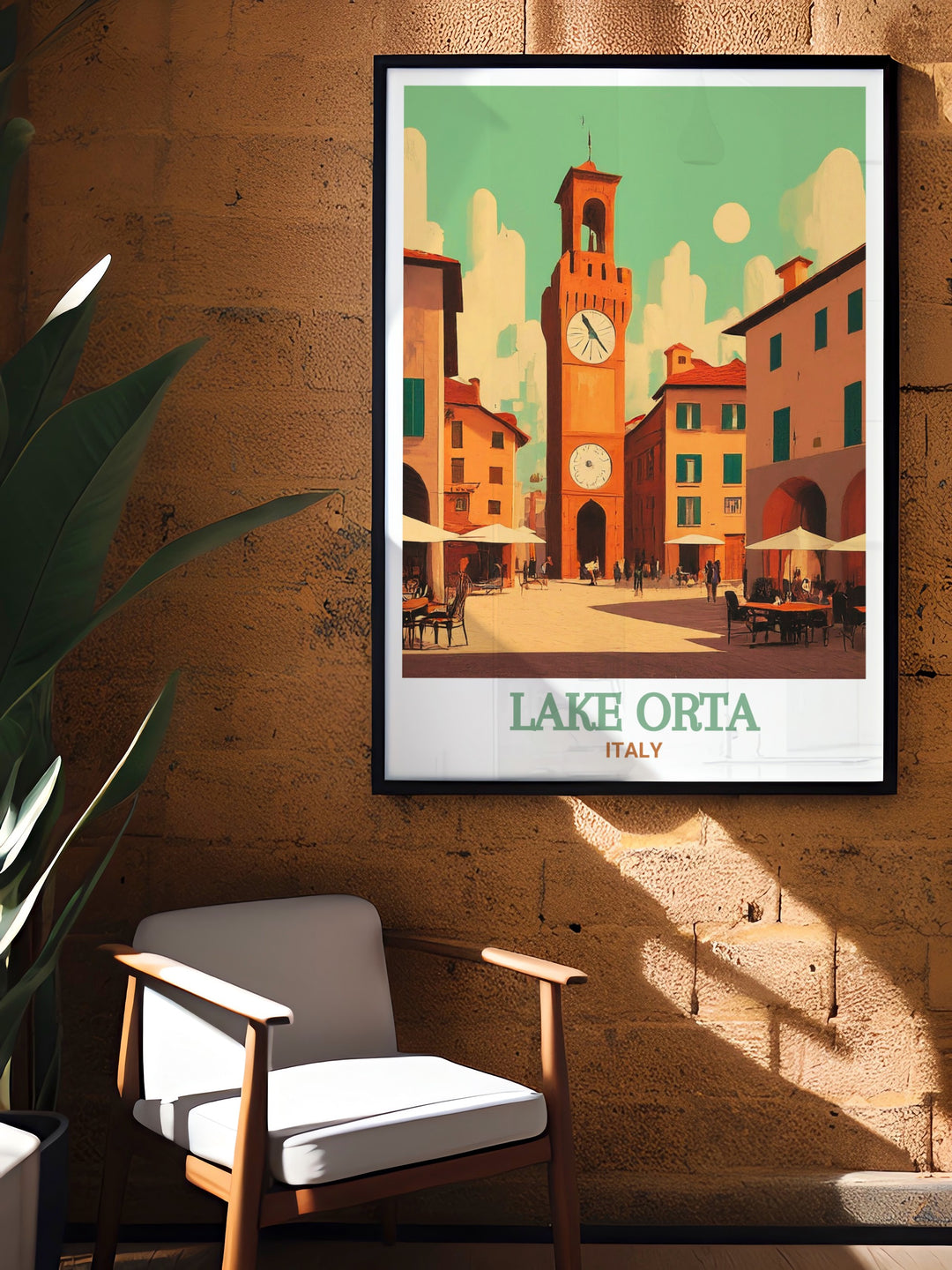 Featuring the stunning Lake Orta and the charming Piazza Motta, this poster is a visual representation of Italys rich history and natural beauty. Ideal for home decor, this travel print brings the serene ambiance of this hidden gem in Italy into your living space.