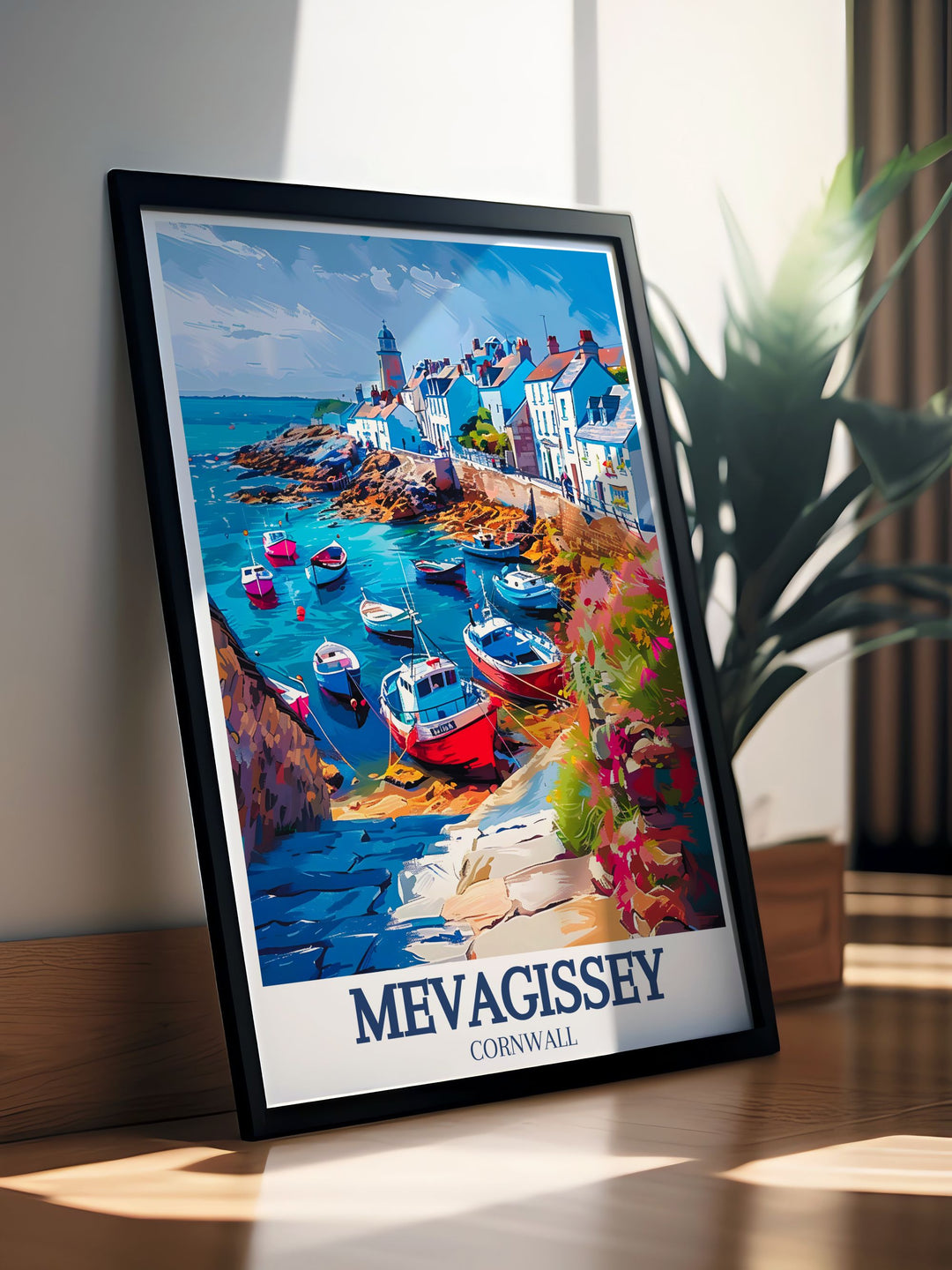 The dynamic energy of Mevagissey, known for its bustling harbor and historic sites, is showcased in this travel poster. Ideal for those who love coastal towns and rich history, this artwork captures the vibrant essence of Mevagissey.