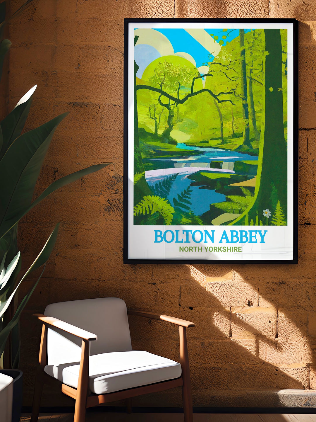 Bolton Priory Ruins wall art featuring the iconic ruins of Bolton Abbey surrounded by the natural splendor of the Yorkshire Dales ideal for enhancing the decor of any space with a touch of North Yorkshires rich history.