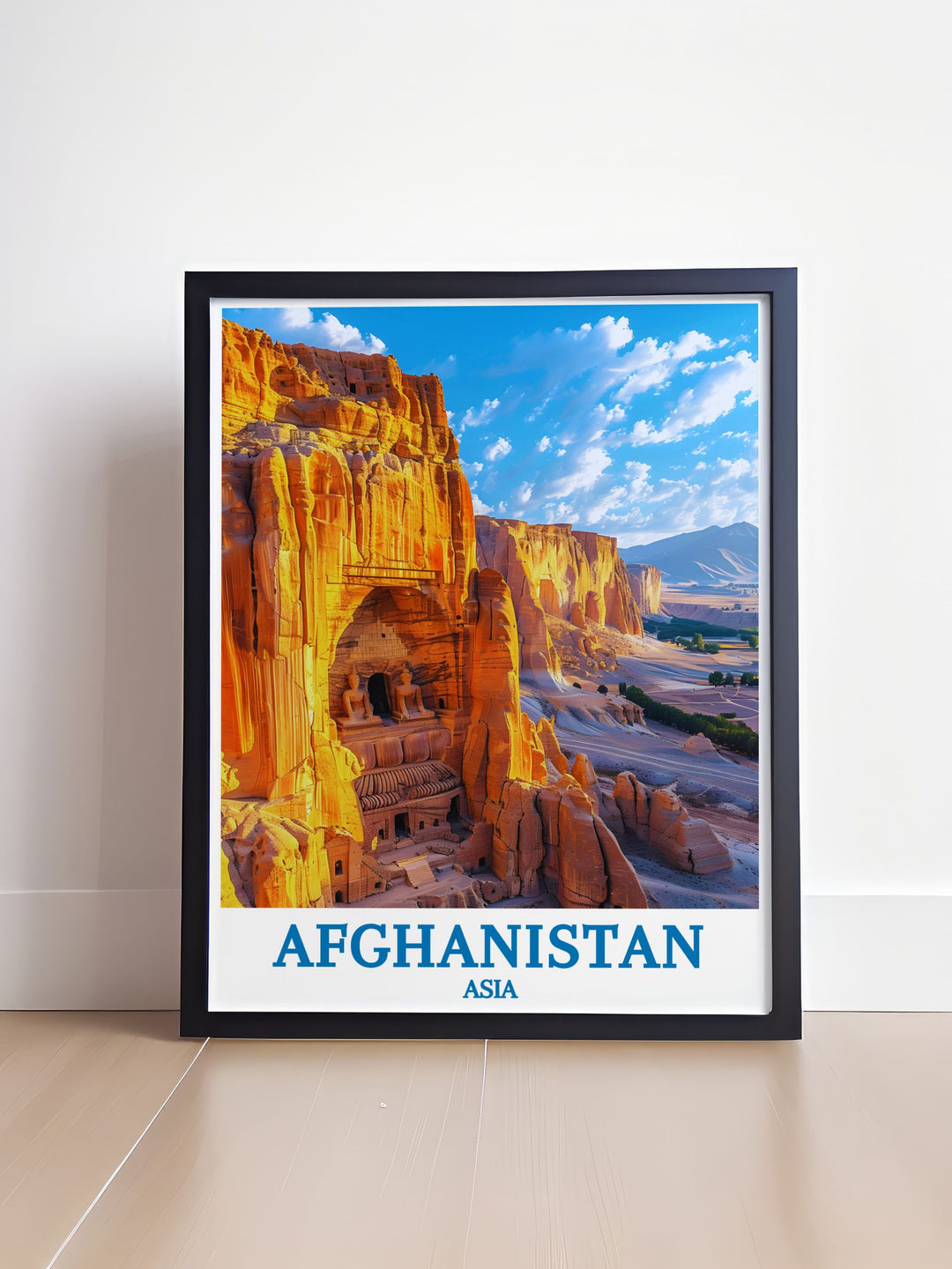Experience the majestic Bamiyan Buddha Statues through this Afghanistan Wall Art adding a touch of historical elegance to your living space ideal for any decor style and as unique anniversary gifts
